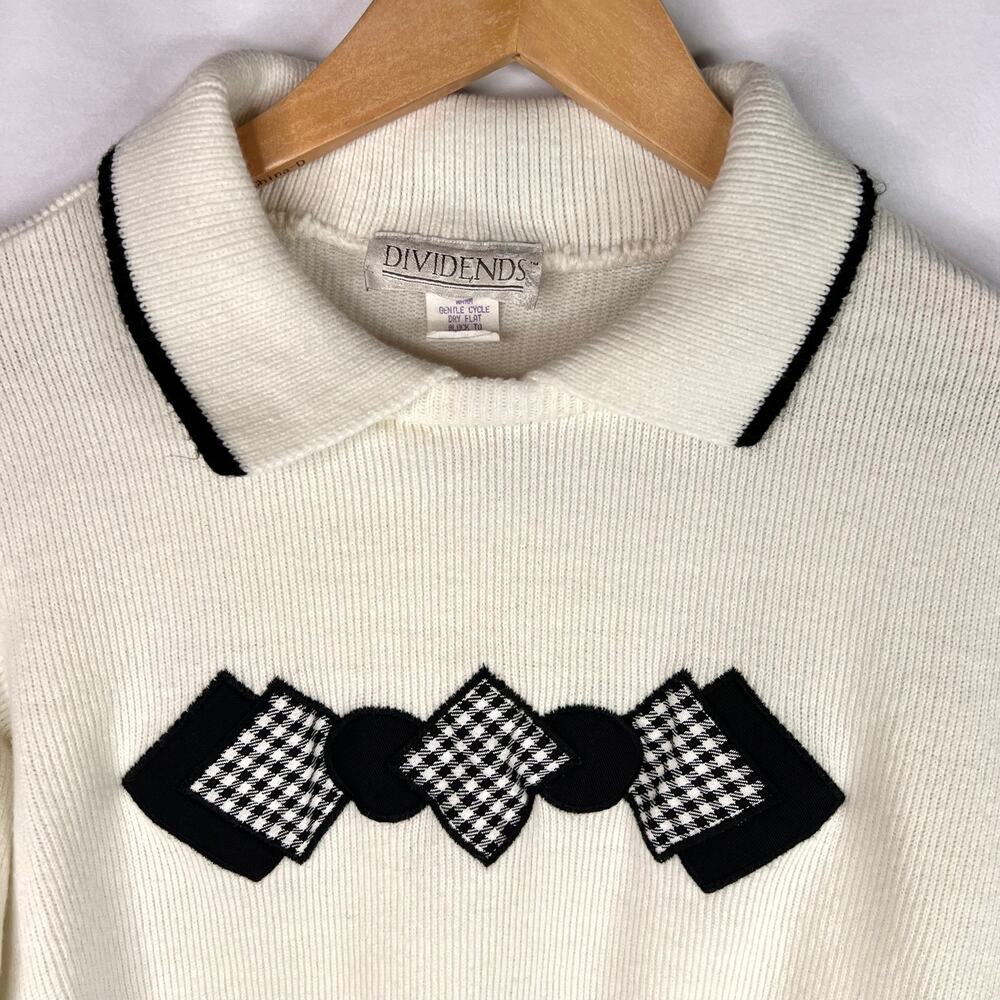 Vintage Dividends Off White Collared Sweater Small - Picture 4 of 8